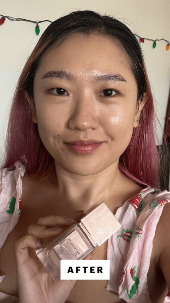 Han after applying the Patrick Ta Major Skin HydraLuxe Luminous Skin Perfecting Foundation