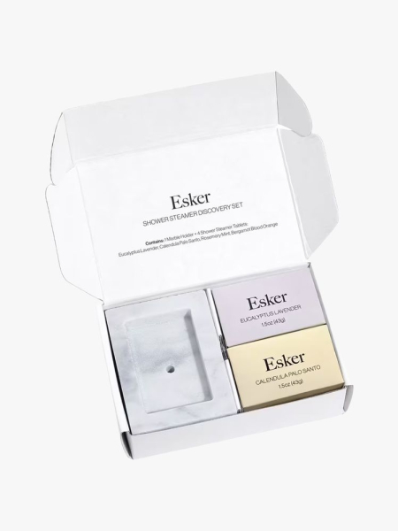 Esker Shower Steamer Discovery Set in branded component on a light gray background