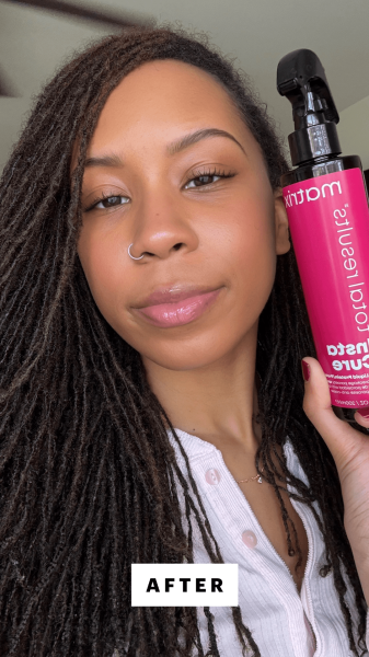 Taylor after applying the Matrix Instacure AntiBreakage Porosity Spray